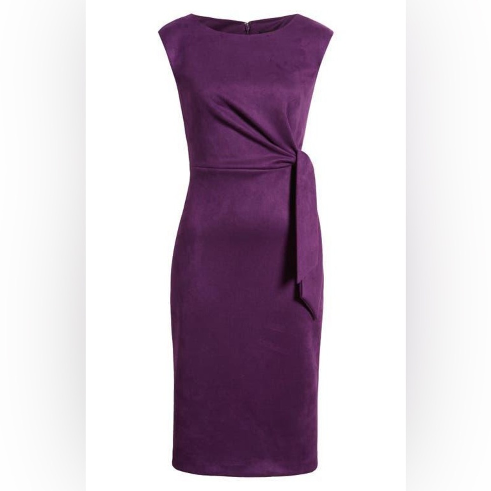 Side Tie Sleeveless Microsuede Sheath Dress